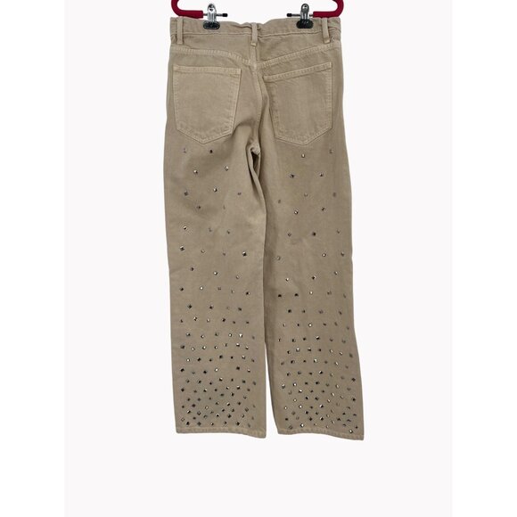 Zara Womens Size 6 Studdeded Wide Leg Jeans Beige Mid Rise Waist 30 Denim - Picture 7 of 8